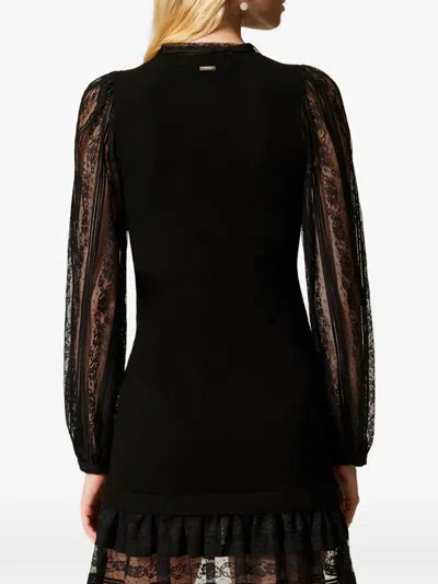 Twinset Lace Short Knit Dress In Black