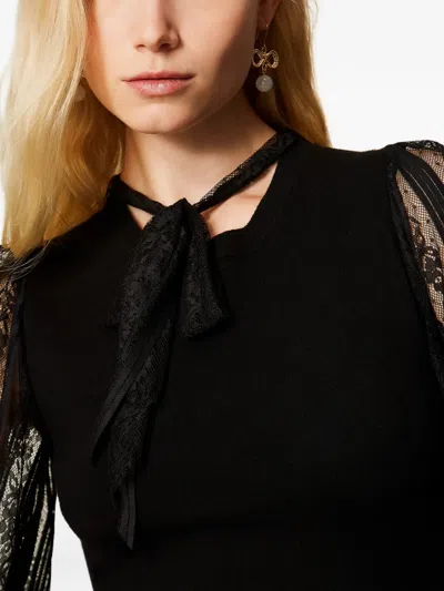 Twinset Lace Short Knit Dress In Black