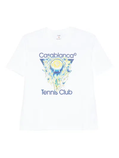 Casablanca Tennis Club Boxy Front Flame Cotton T-shirt In White