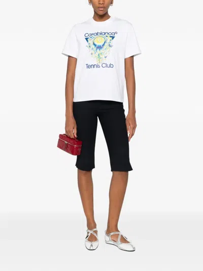 Casablanca Tennis Club Boxy Front Flame Cotton T-shirt In White