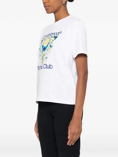 Casablanca Tennis Club Boxy Front Flame Cotton T-shirt In White