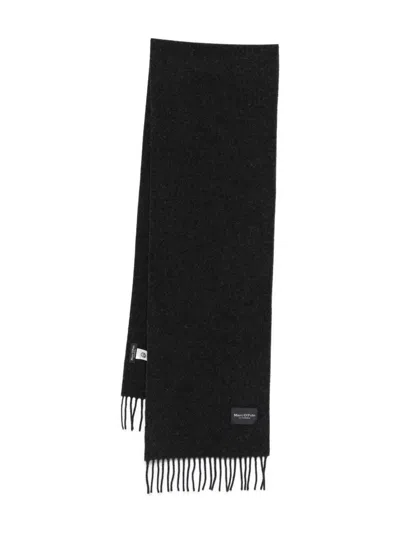Marc O'polo Fringed Wool Scarf In Black