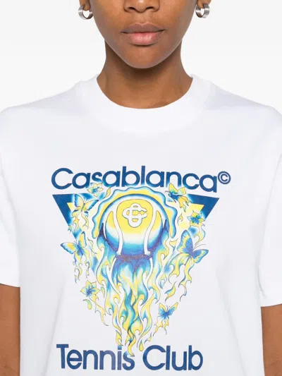 Casablanca Tennis Club Boxy Front Flame Cotton T-shirt In White