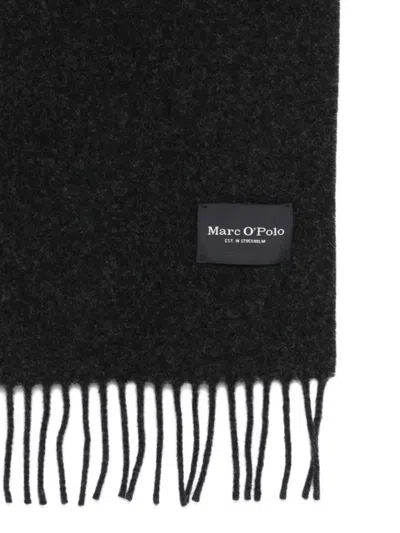 Marc O'polo Fringed Wool Scarf In Black