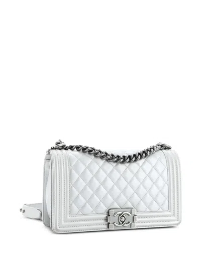 Pre-owned Chanel Boy Flap Bag Quilted Calfskin Old Medium Shoulder Bag In Green