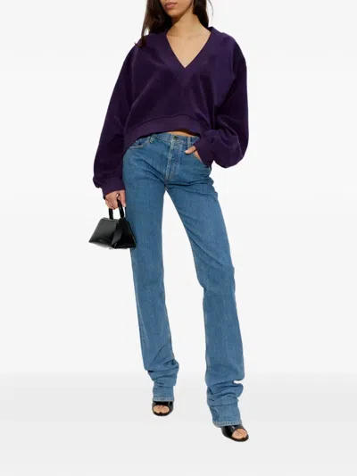 Attico V-neck Logo Sweatshirt In Purple