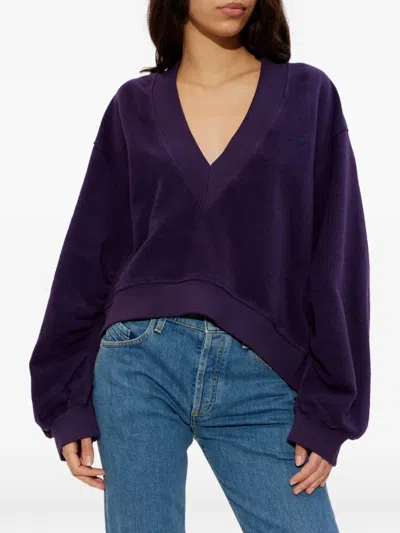 Attico V-neck Logo Sweatshirt In Purple