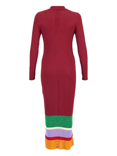 Paula Stripe Knitted Midi Dress In Red