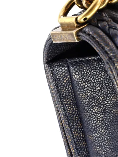 Pre-owned Chanel Braided Boy Flap Bag Patinated Chevron Caviar New Medium Shoulder Bag In Blue