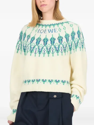 Loewe Stretch Wool Blend Cropped Sweater Graphic In Neutral