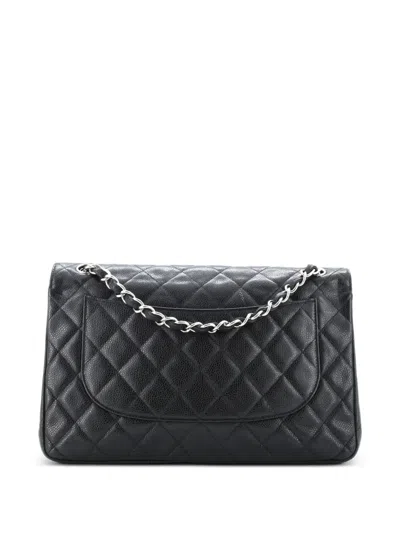 Pre-owned Chanel Classic Double Flap Bag Quilted Caviar Jumbo Shoulder Bag In Black