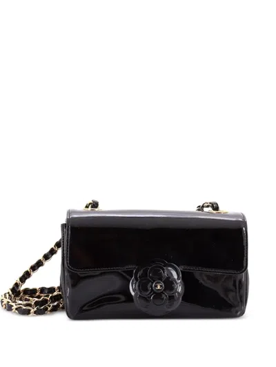 Pre-owned Chanel Camellia Flap Bag Patent Mini Shoulder Bag In Black