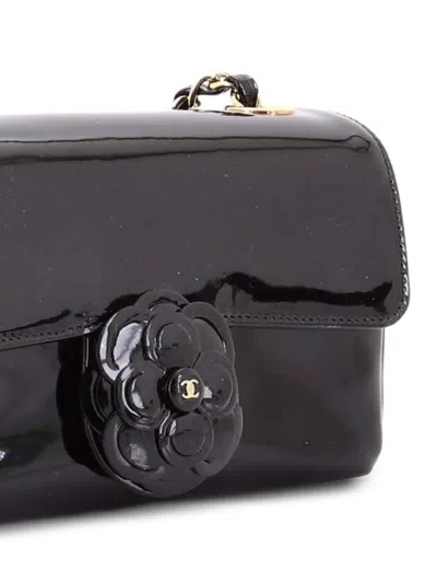 Pre-owned Chanel Camellia Flap Bag Patent Mini Shoulder Bag In Black