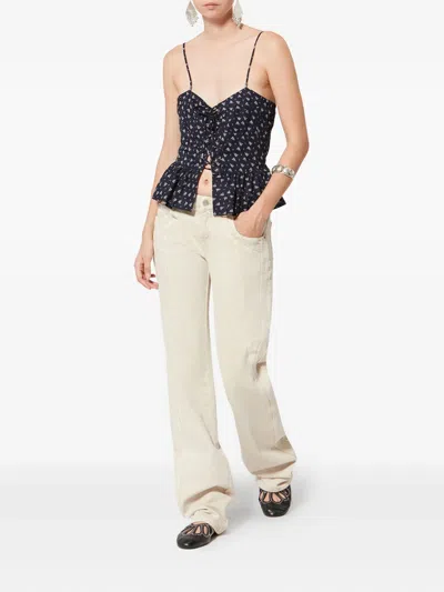 Isabel Marant Étoile Dolma Floral Lace-up Top In Black