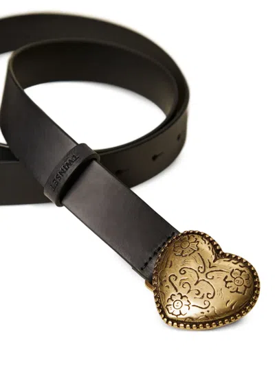 Twinset Heart-buckle Leather Belt In Black