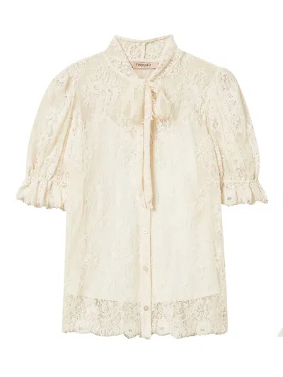 Twinset Lace Bow-collar Shirt In White
