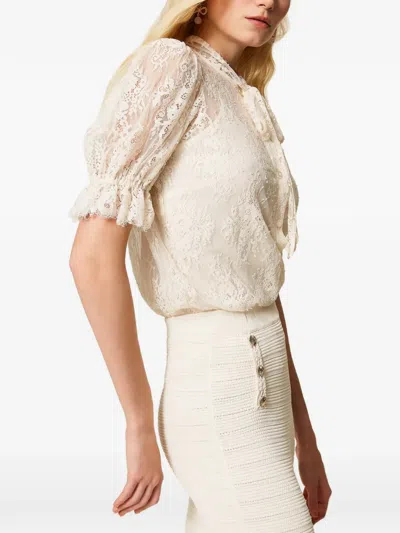 Twinset Lace Bow-collar Shirt In White