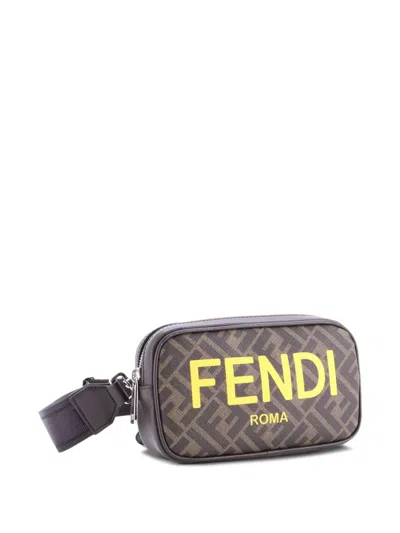 Pre-owned Fendi Logo Camera Case Bag Zucca Coated Canvas Medium Crossbody Bag In Brown