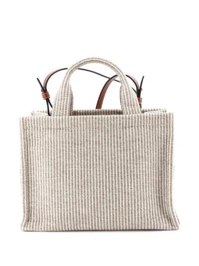 Pre-owned Celine Cabas Thais Triomphe Striped Textile Small Tote Bag In Gray