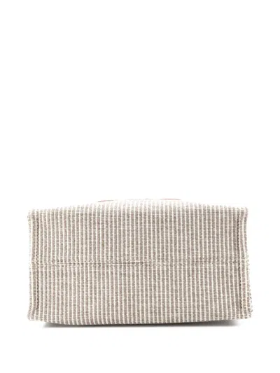 Pre-owned Celine Cabas Thais Triomphe Striped Textile Small Tote Bag In Gray