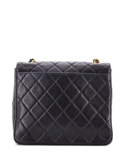 Pre-owned Chanel Square Cc Flap Bag Quilted Lambskin Medium Shoulder Bag In Black