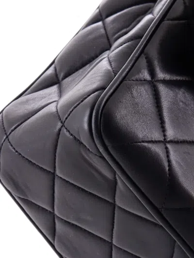 Pre-owned Chanel Square Cc Flap Bag Quilted Lambskin Medium Shoulder Bag In Black