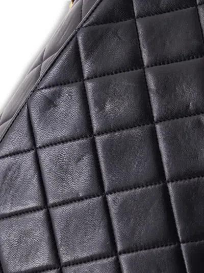 Pre-owned Chanel Square Cc Flap Bag Quilted Lambskin Medium Shoulder Bag In Black