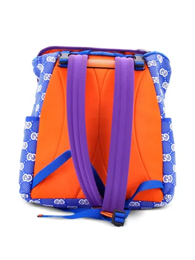 Pre-owned Gucci Panelled Double Buckle Gg Jacquard Nylon And Rubber Large Backpack In Blue