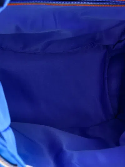 Pre-owned Gucci Panelled Double Buckle Gg Jacquard Nylon And Rubber Large Backpack In Blue