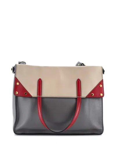 Pre-owned Fendi Flip Leather Regular Tote Bag In Gray