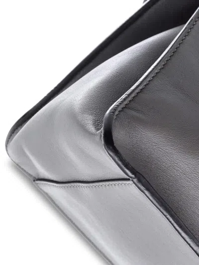 Pre-owned Fendi Flip Leather Regular Tote Bag In Gray