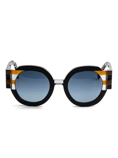 Face À Face Faces2 Round-frame Sunglasses In Black