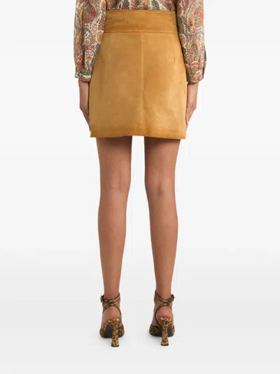 Etro Buckle Button Suede Mini Skirt In Brown