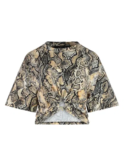 Just Cavalli Knot Snakeskin-print Top In Black