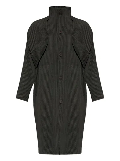 Issey Miyake Pleated Single-breasted Coat In Brown