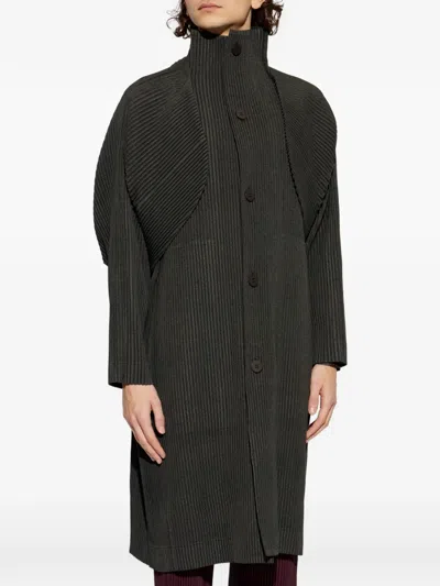 Issey Miyake Pleated Single-breasted Coat In Brown