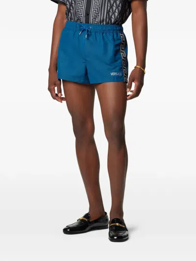 Versace Drawstring Swim Shorts In Blue