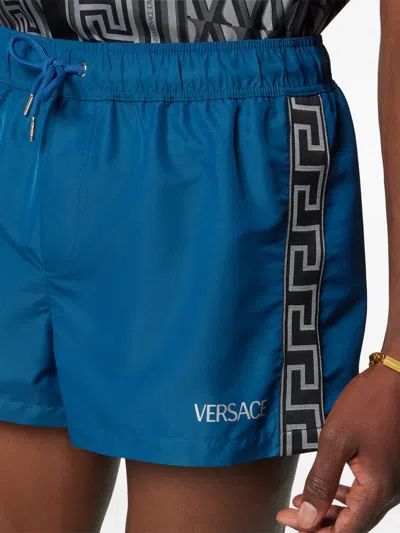 Versace Drawstring Swim Shorts In Blue