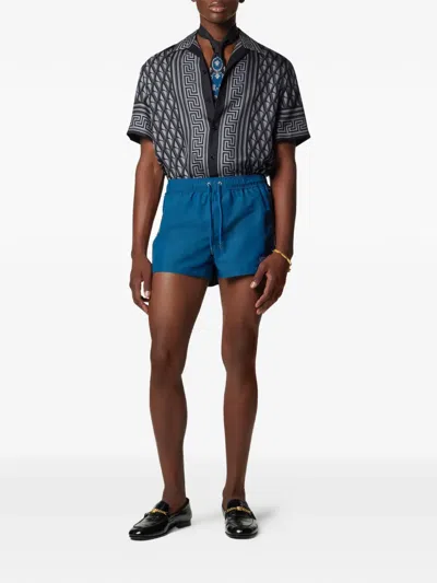 Versace Drawstring Swim Shorts In Blue
