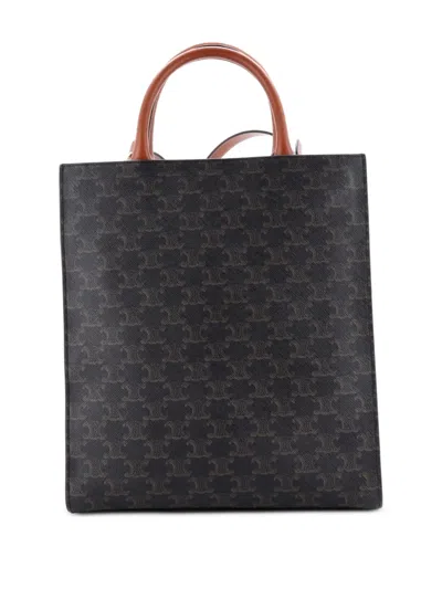 Pre-owned Celine Vertical Cabas Triomphe Coated Canvas Small Tote Bag In Brown