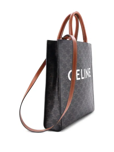 Pre-owned Celine Vertical Cabas Triomphe Coated Canvas Small Tote Bag In Brown