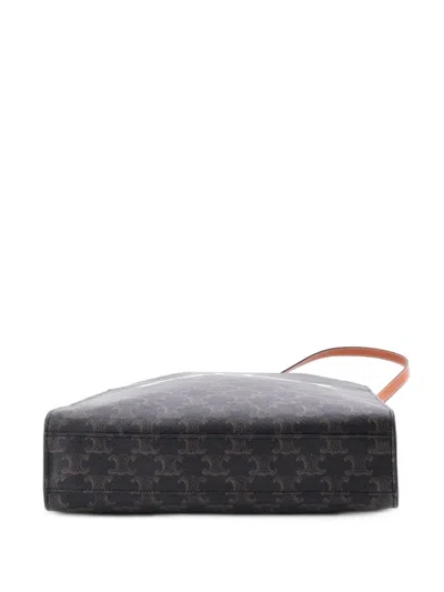 Pre-owned Celine Vertical Cabas Triomphe Coated Canvas Small Tote Bag In Brown