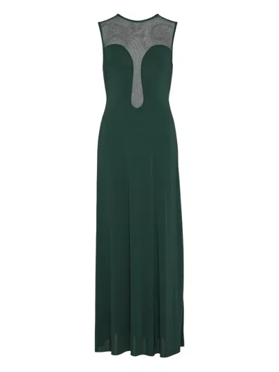 Eres Scene Mesh-trimmed Jersey Maxi Dress In Green