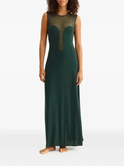 Eres Scene Mesh-trimmed Jersey Maxi Dress In Green