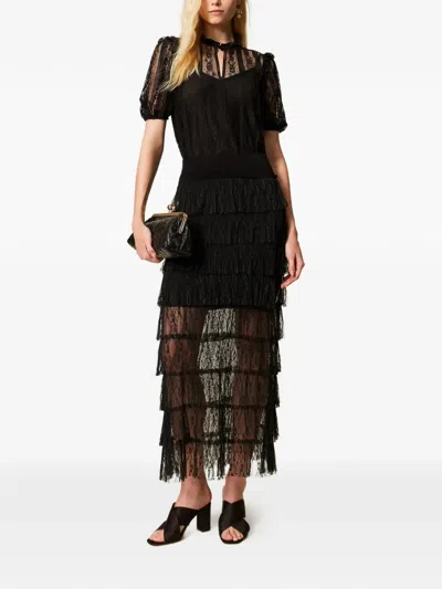 Twinset Lace Maxi Skirt In Black