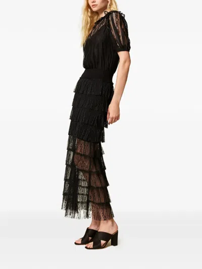 Twinset Lace Maxi Skirt In Black