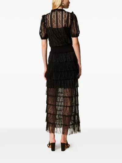 Twinset Lace Maxi Skirt In Black