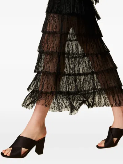 Twinset Lace Maxi Skirt In Black