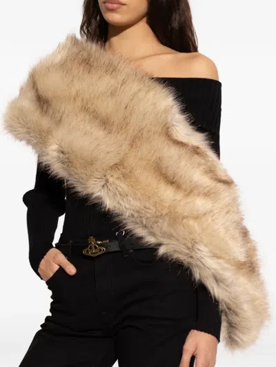 Gestuz Faux-fur Scarf In Brown