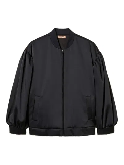 Twinset Gathering Duchesse Bomber Jacket In Black